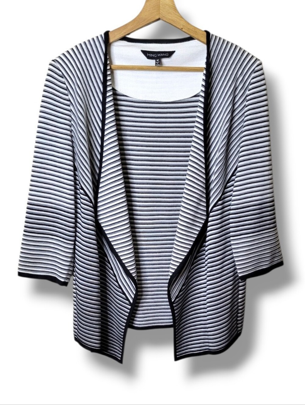 Ming Wang Striped Draped Collar Cardigan • Size M